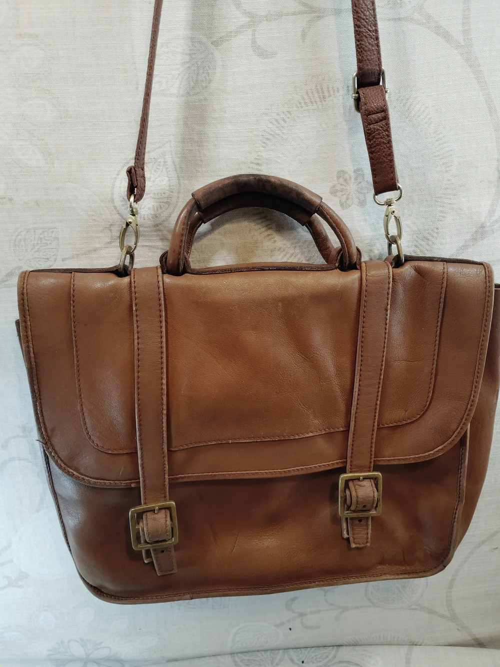 Genuine Leather Messenger/Crossbody Bag in Brown with Pouch/Wristlet Clutch